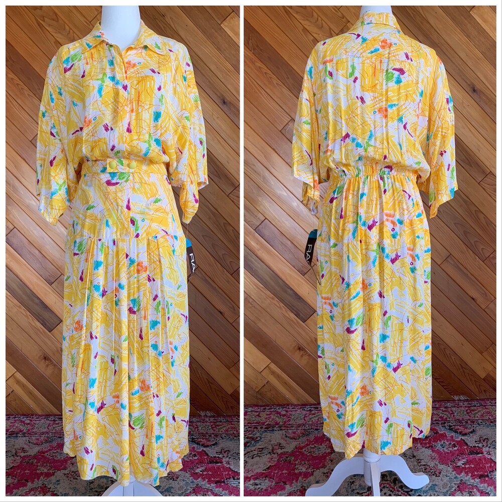 Vintage 70s/80s Deadstock Raoul Yellow Abstract Dress